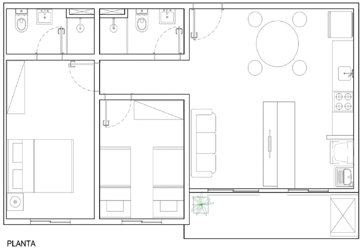 Planta ilustrativa de apartamento com dois dormitórios